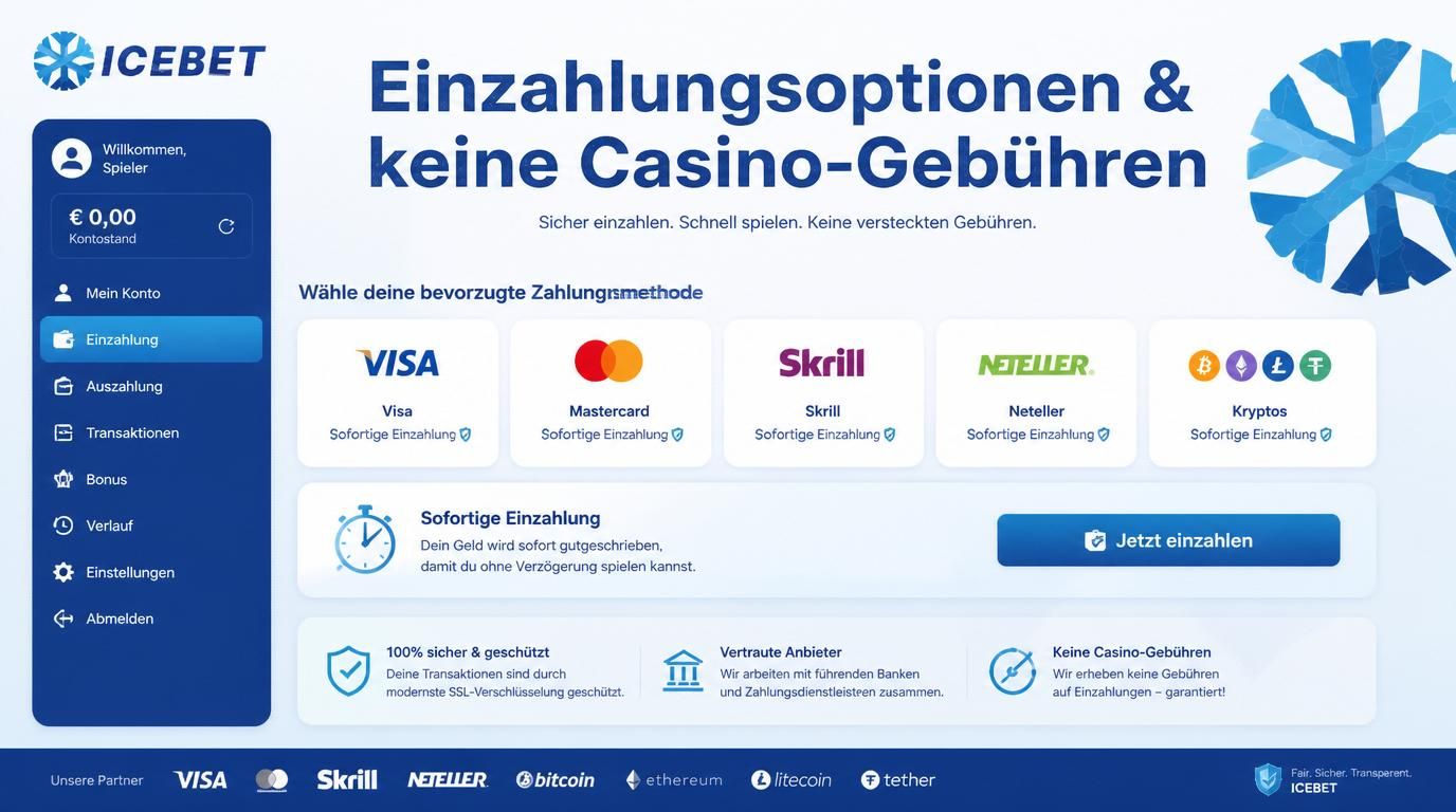 Bild einer Ăbersicht der beliebtesten Einzahlungsmethoden ohne zusĂ€tzliche Casino-GebĂŒhren